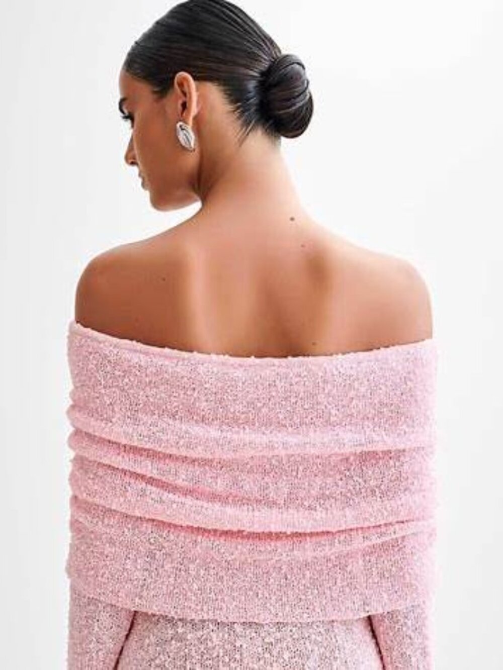 MESHKI Marisol Baby Pink Off Shoulder Boucle Mini Dress XL NWT - Picture 2 of 7